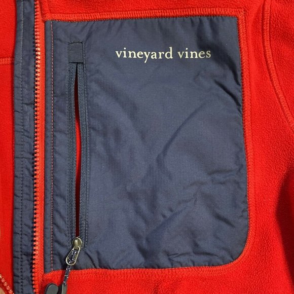 VINEYARD VINES 3 Pocket Fleece Full Zip Navy Red Navy Logo Jacket Small - Picture 3 of 10
